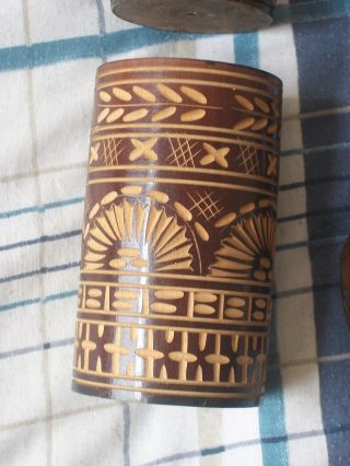 7x Old / Vintage Wooden Wood Items.  Hand carved.  African Figures,  Pots,  Cup etc 3