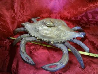 Very Rare Giant Brass Crab With Storage Baby Crab On Top Vintage About 17×13 In.