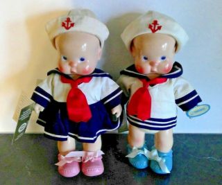 Vintage 1987 Hebee & Shebee Twin Dolls In Sailor Suits And Hats