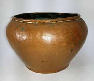 Primitive Hammered Antique Hand Made Copper Pot Bowl Planter