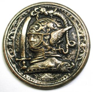 Antique Silver On Brass Button Lg Sz Fabulous Warrior Very Detailed 1 & 3/8 "