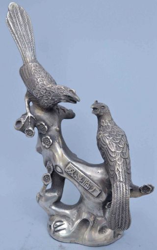 China Handwork Collectable Tibet Old Miao Silver Carve Magpie Bird Lucky Statue