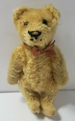 Vintage 6 " Steiff ? Mohair Jointed Teddy Bear Glass Eyes Ribbon No Button