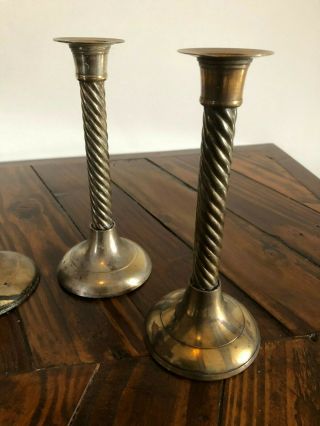 4x Antique Vintage Silver Plated Barley Twist Brass Candlesticks Country House