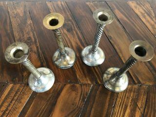 4x Antique vintage silver plated barley twist brass candlesticks country house 2