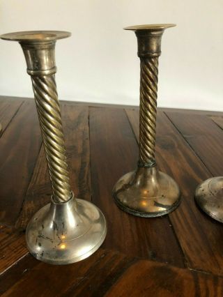 4x Antique vintage silver plated barley twist brass candlesticks country house 3