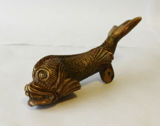 Antique 1930s Heavy Solid Brass Door Knocker Stylised Swimming Fish Old Figure