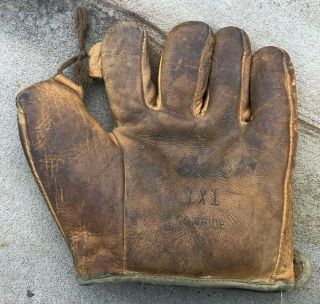 Vtg 1920s 30s Globe 1x1 Single Tunnel Loop Leather Baseball Glove Mitt Antique