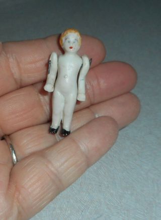Antique Detailed Tiny 1 3/4 " Bisque Doll - Wired Arms