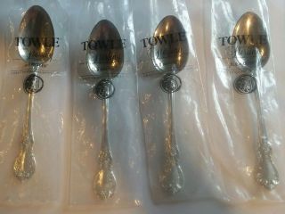 Nip Four (4) Vintage Towle " Old Master " Sterling Silver Teaspoons
