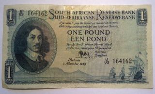 Brt Rare 1950 1 Pound Note South Africa F