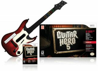Nintendo Wii Guitar Hero 5 Wireless Guitar Controller & Game Bundle Rare