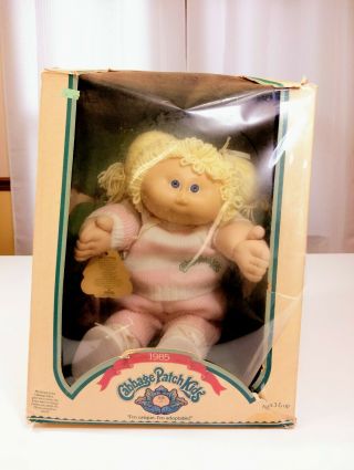Vintage Cabbage Patch Doll - Yellow/blonde Hair Blue Eyes - In Orig Box 1985