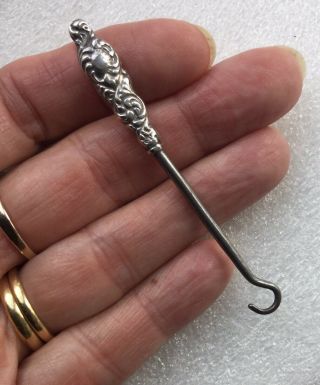 Vintage Sterling Silver Handled Repousse Glove Button Hook