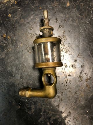 Antique Brass Nickel Michigan Glass Oiler Hit Miss Steam Engine 2