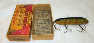 Vintage South Bend Bass Oreno 973 Yellow Perch Fishing Lure W/box Glass Eyes