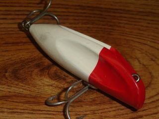 Vintage Fishing Lure Wooden National Bait Co.  Bass King Red Head White C.  1927