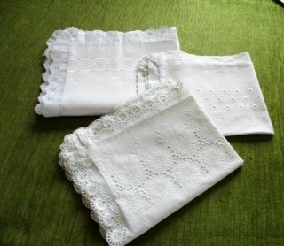 Vintage Baby Pillowcases - Col Of 3 With Embroidery Decoration