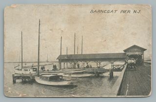 Boat Pier Barnegat Jersey Shore—rare Antique Pc Long Beach Island 1910s