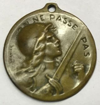 Antique 25 Mm.  Bronze France,  French Wwi 1916 Verdun Service Medal By Vernier