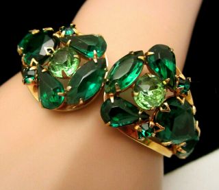 Rare Vintage Juliana D&e Goldtone Emerald Green Rhinestone Clamper Bracelet M5