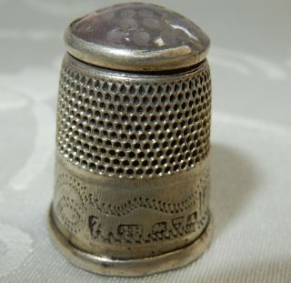Antique 1901 Sterling Silver Thimble By Charles Horner - Stone Top No 7 Chester