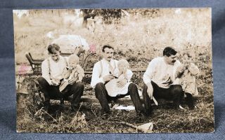 Three Men And Children Eating Watermelon Antique Real Photo Postcard Rppc