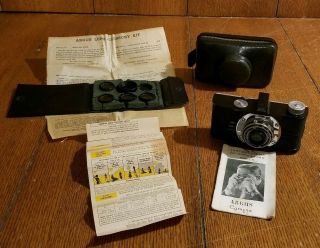 Art Deco Style Argus Model A Camera 4.  5 Anastigmat With Rare Lens Accessory Kit