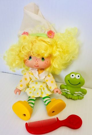 Vintage 80s Strawberry Shortcake Lemon Meringue Doll,  Pet Frappe Frog And Comb