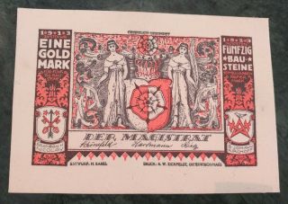 RARE GERMANY OSTERWIECKER 1 GOLD MARK 1923 LEATHER BANKNOTE NOTGELD 2