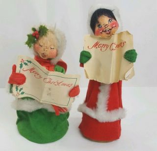Vtg Annalee Pair Christmas Carol Dolls 1974 Tags