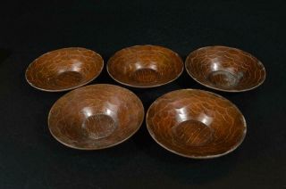A2304: Japanese Copper Finish Hammer Pattern Heavy Tea Cup Tray Saucer Chataku