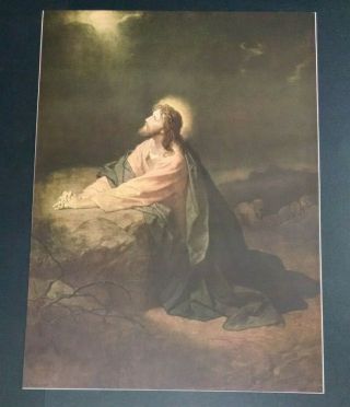 Vintage H.  Hofmann Print Of Jesus,  While I Go And Pray Yonder,  20 " X 14 - 1/2 "