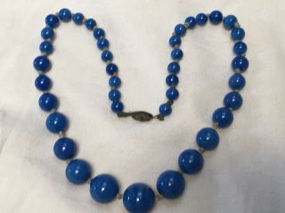 Antique Art Deco 1930s Blue Glass Bead 17 Inch Necklace Choker Chunky Lapis Blue
