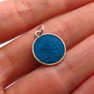 The Thomae Co.  Antique Sterling Silver Blue Enamel St.  Christopher Charm Pendant