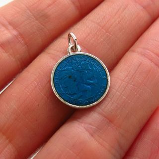 The Thomae Co.  Antique Sterling Silver Blue Enamel St.  Christopher Charm Pendant 2
