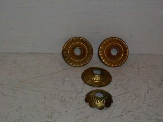 4 Small Antique Brass Gas Light Bracket (sconce) Escutcheons.