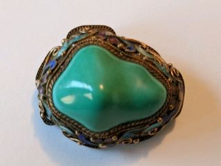 Antique Chinese Sterling Silver Filigree Enamel Turquoise Pin Brooch