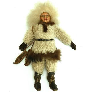 A Vintage Hand Made Alaskan Inuit Eskimo Doll Figure Folk Art