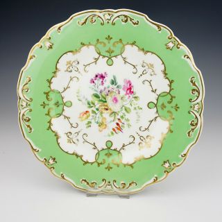 Antique English Porcelain Hand Painted Flowers Plate - With Green Borders