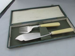 Antique Victorian Fish Serving Knife Fork Set Silver Plate - Beautifully Ornate