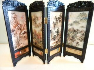 Chinese Miniature Table Top Folding Panel Screen Stunning