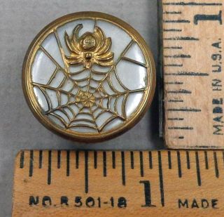 Spider In Web Antique Button,  1800s,  Brass Open - Work W/ Pearl Background