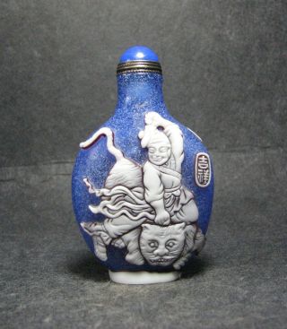 Chinese Glass Exquisite Carve Wu Song Fights The Tiger Design Snuff Bottle