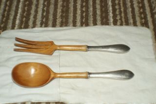 Vintage Whiting Sterling Silver & Wood Salad Serving Fork/spoon Set