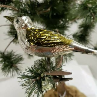 1 Vtg/antique Mercury Glass Bird Clip - On Christmas Ornaments Germany Silver Gold