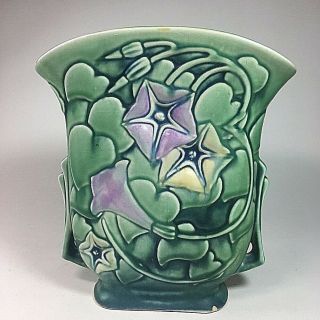 Rare Roseville Pottery  Morning Glory  Green Pillow Vase,  Shape No,  120 - 7 3