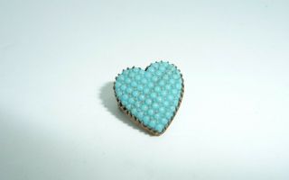 Antique Victorian Small Blue Turquoise Glass Heart Shaped Brooch