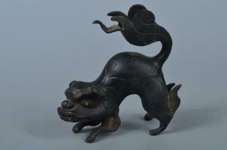 K4806: Japanese Old Copper Lion Statue Sculpture Ornament Figurines Okimono