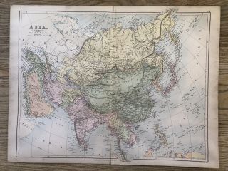 1884 Asia Large Antique Map By Bartholomew & A & C Black 134 Years Old